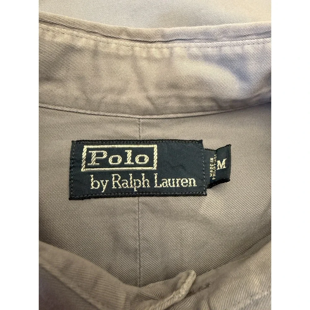 Ralph Lauren Polo Shirt Mens Medium Gray Blue Button Up Long Sleeve Flap Pockets